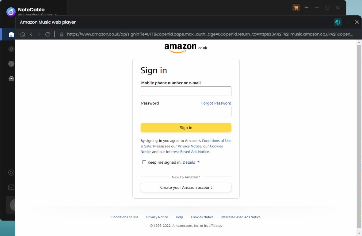 log in to amazon