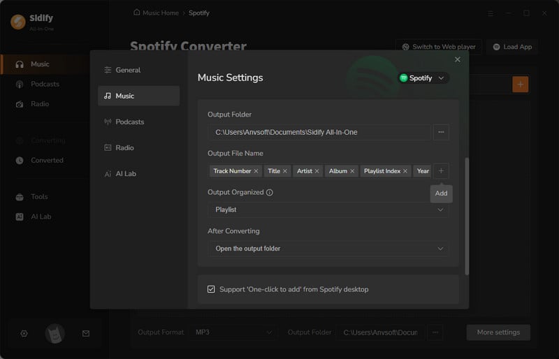 podcast output settings