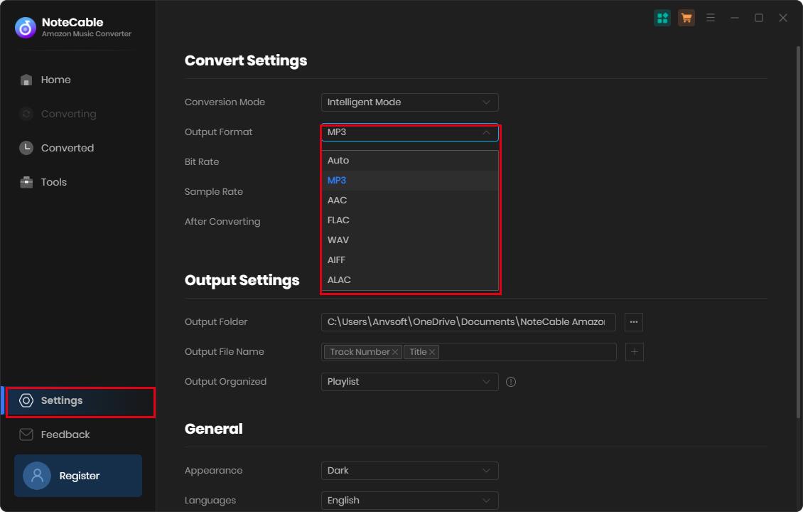 set mp3 as the output format