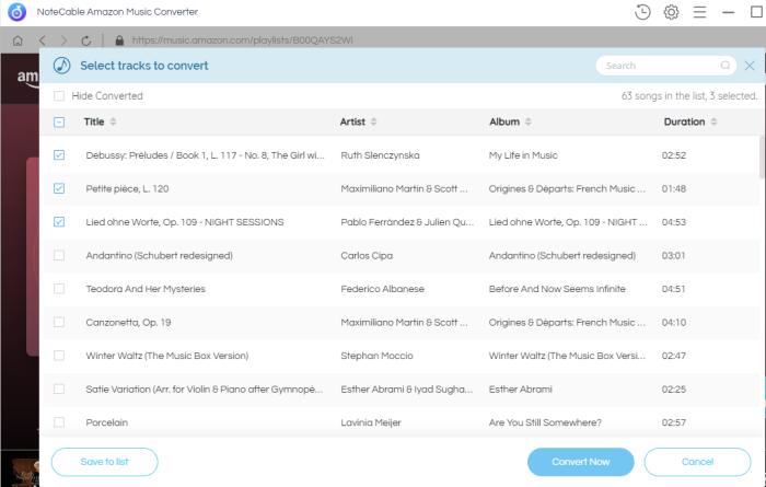 select songs to convert
