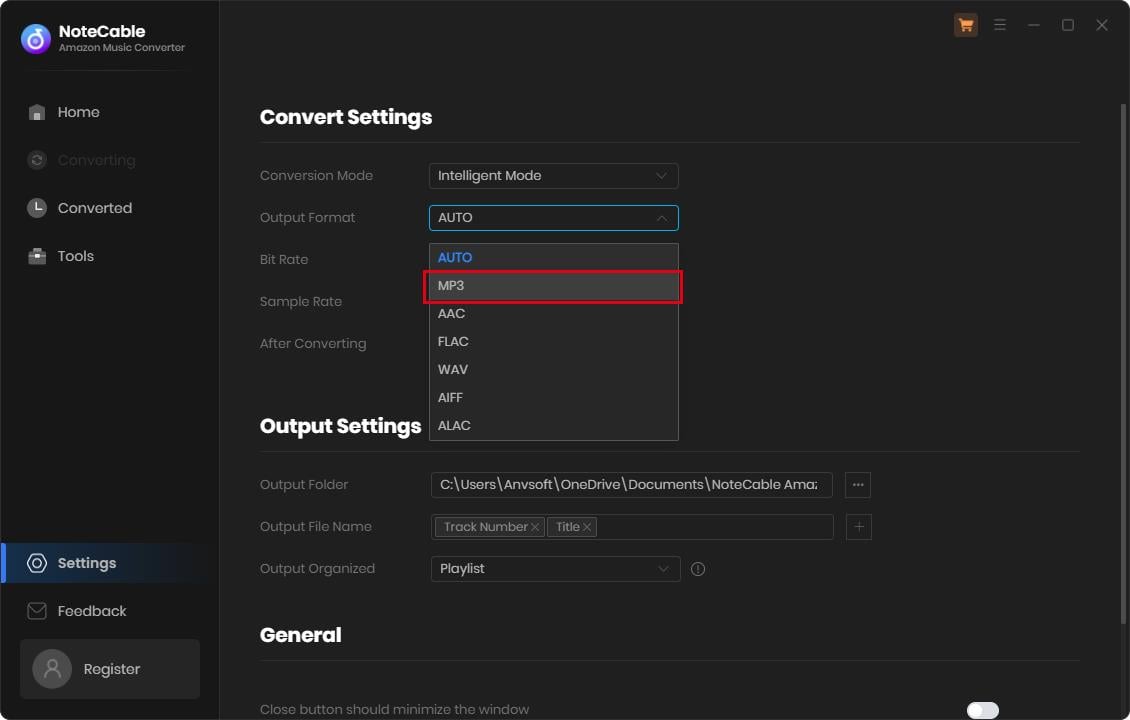 set mp3 as the output format