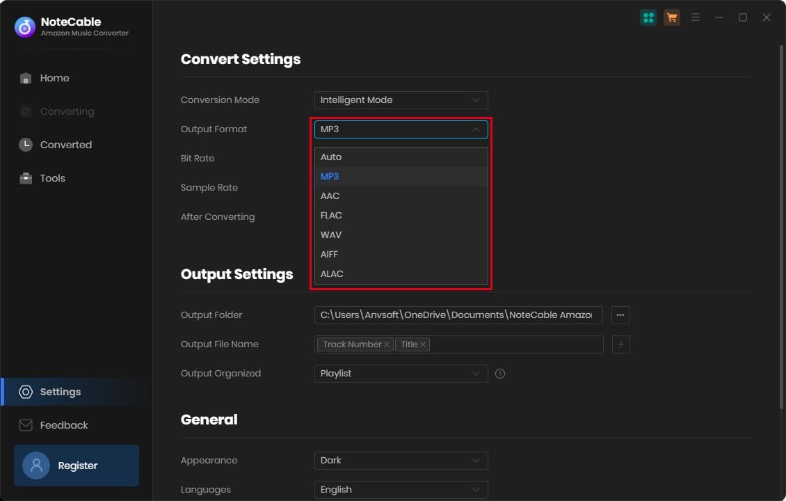 set mp3 as the output format