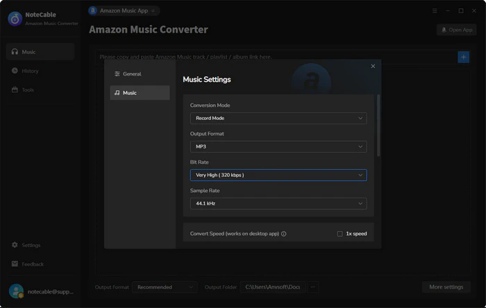 amazon music output settings