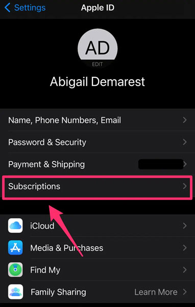 select apple id subscription