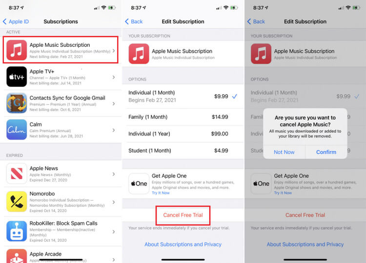 cancel apple music subscription on iphone