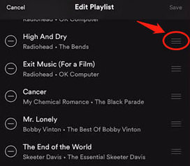 change spotify songs order on mobile 