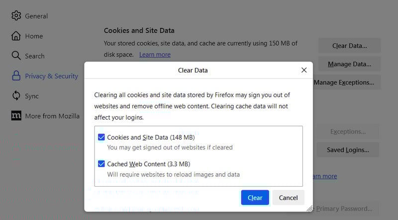 clear firefox browsing data