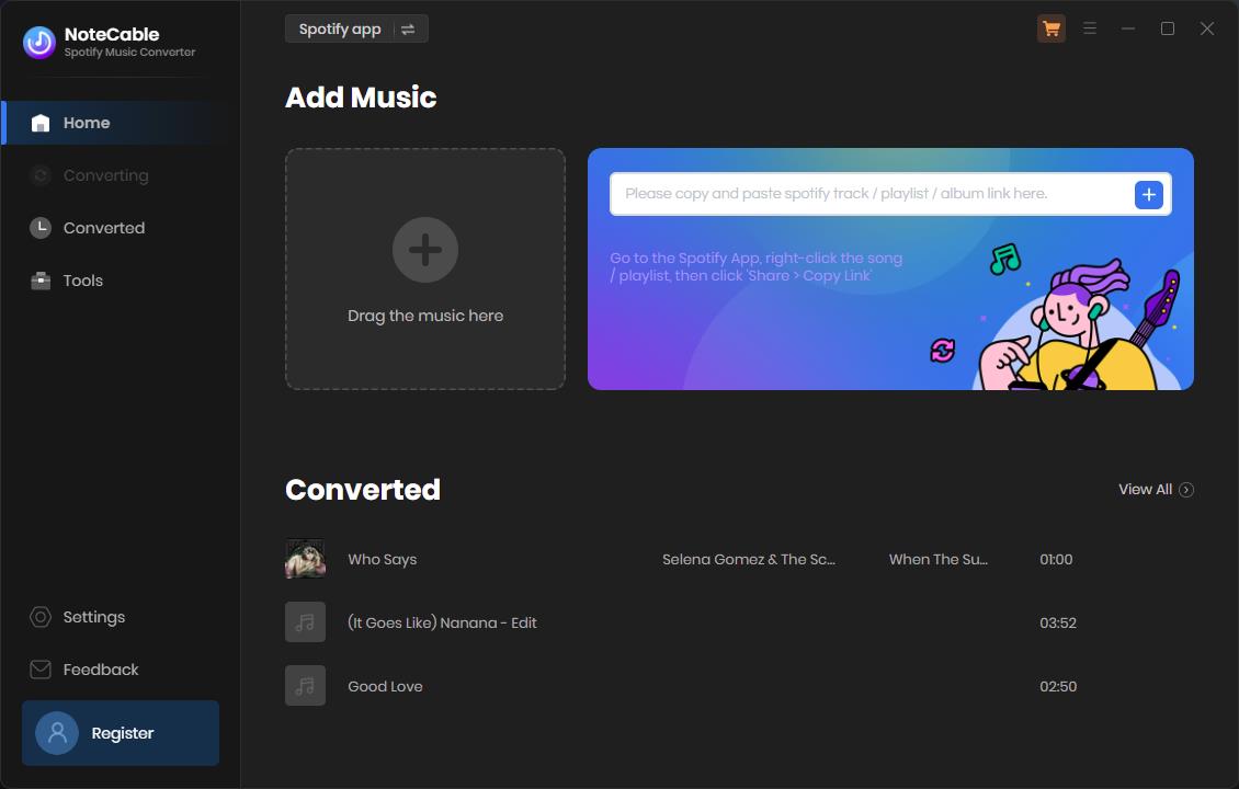 notecable spotie music converter app interface