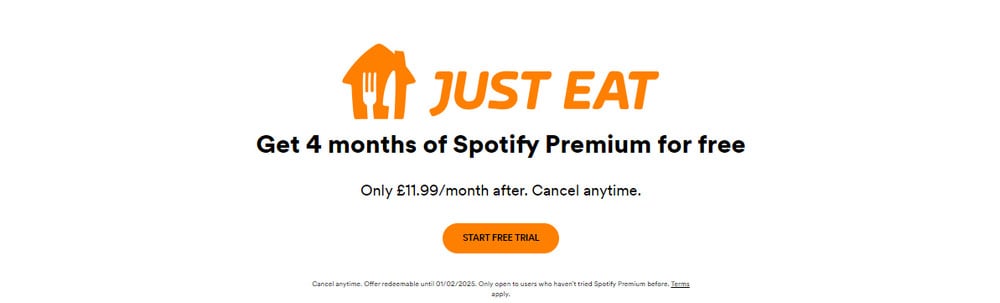 get spotify premium for free with justeat