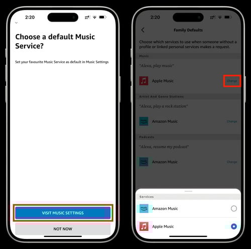 set apple music as default service