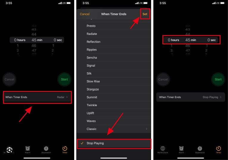 set sleep timer on iphone