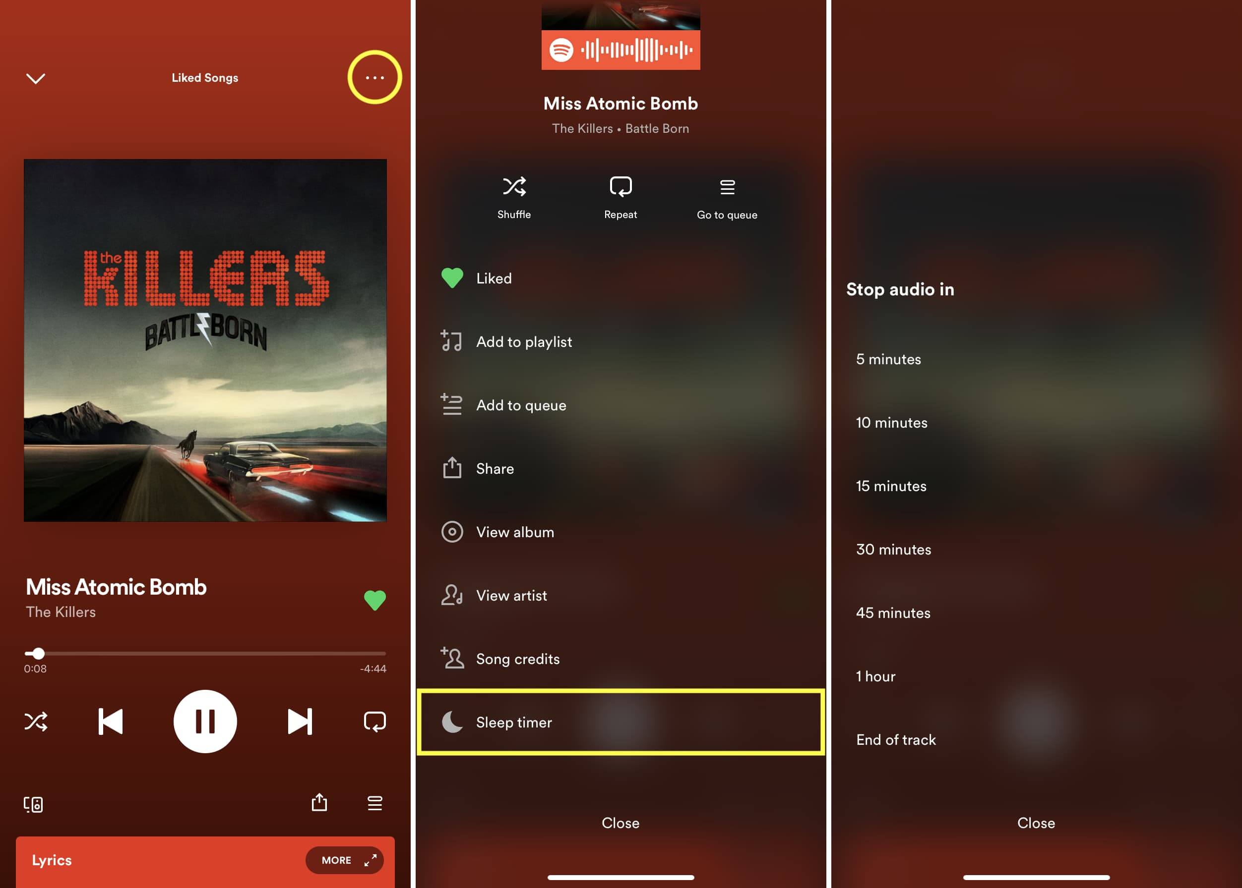 set sleep timer on spotify on phones