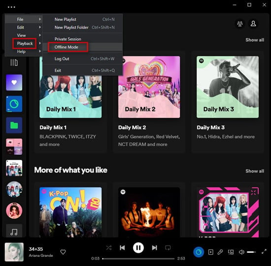 turn off spotify offline mode on windows