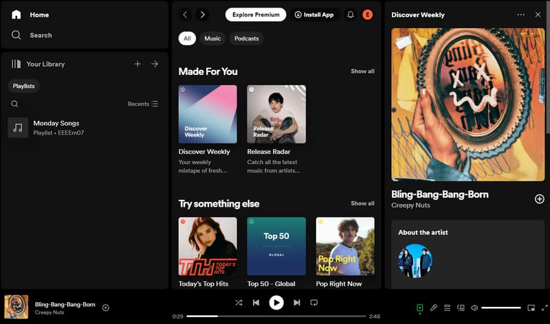 spotify interface