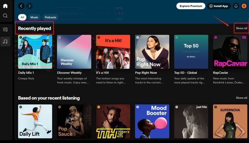 spotify recently played desktop