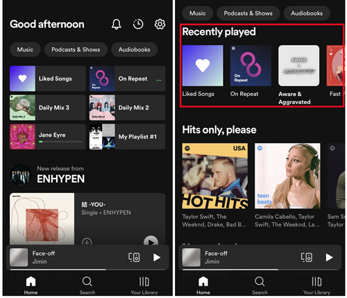 spotify recently played mobile
