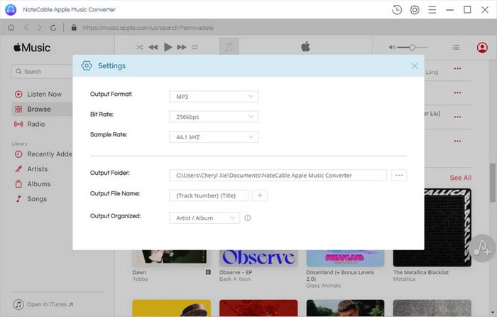 set mp3 as the output format