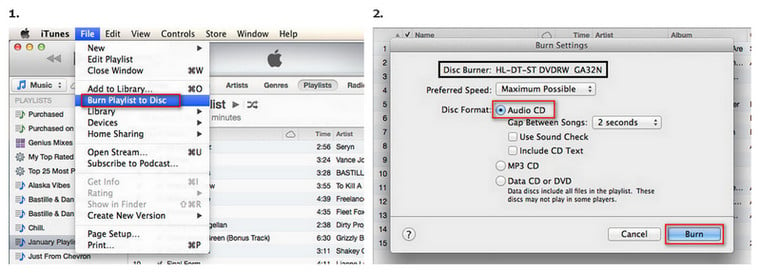 burn cd on itunes