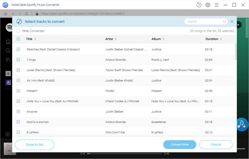 select spotify songs to convert