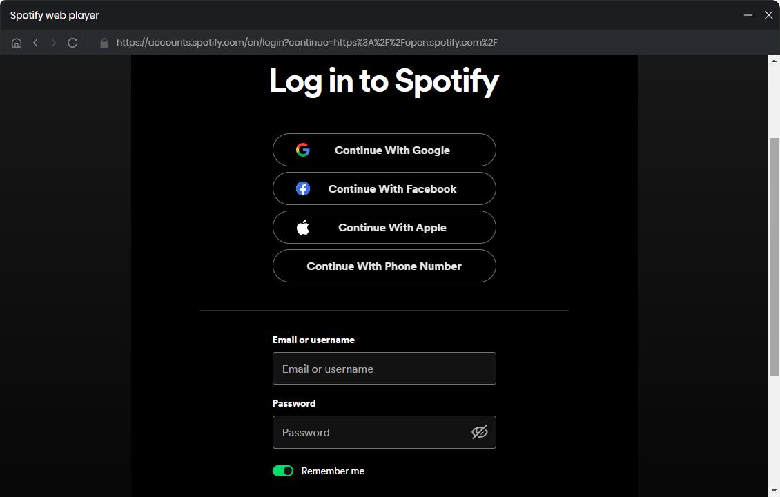 login to Spotify