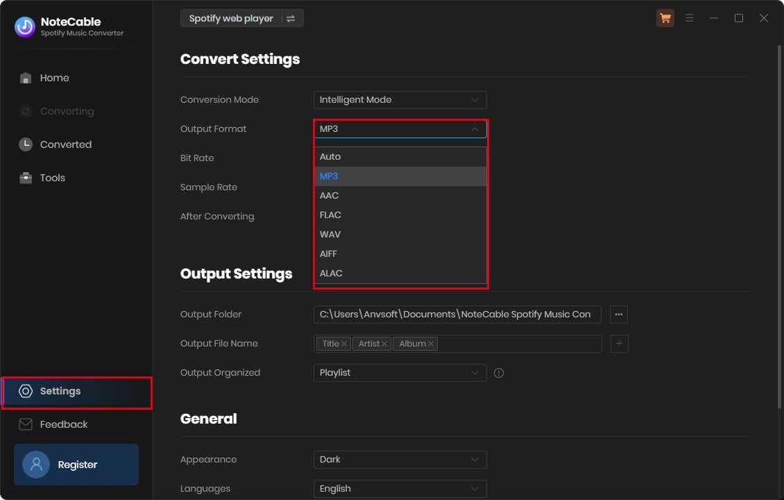 spotify music output settings