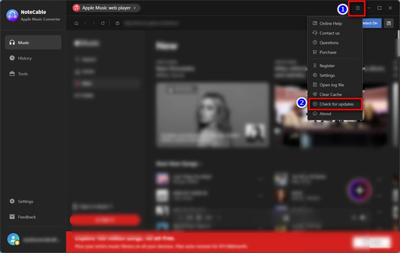 NoteCable Apple Music Converter Check for Update